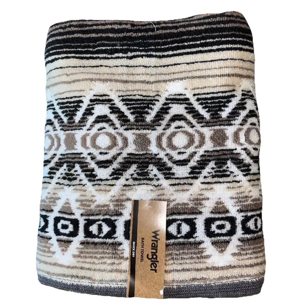Wrangler Jericho Black Aztec Western Cowboy Southwestern Bath Towel NEW